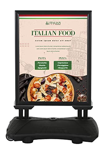 M&T Displays WindPro Lite Weather and Wind Resistant Outdoor Pavement Curb Sidewalk Sign Holder for 30x40 Inch Posters Black Aluminum Easy Front Loading Snap Frame Durable LDPE Black Water Base