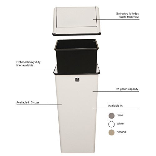 Witt Industries 1511HTWH Stainless Steel 36-Gallon Waste Watcher Hamper and Swing Top Receptacle, Square, 19" Width x 19" Depth x 39" Height, White