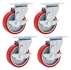 ROLTIN Office Castors Heavy Duty Industrial Plate Castors Wheels Swivel Caster - 4 Pack Universal Replacement Wheel with Brake - Iron Core Polyurethane PU Casters for Carts, Furniture, Workbench
