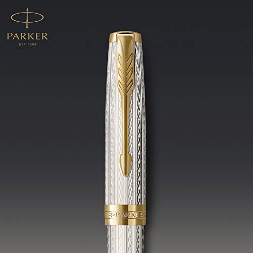 PARKER Sonnet Rollerball Pen | Premium Silver Mistral Finish with Gold Trim | Fine Point with Black Ink Refill | Gift Box