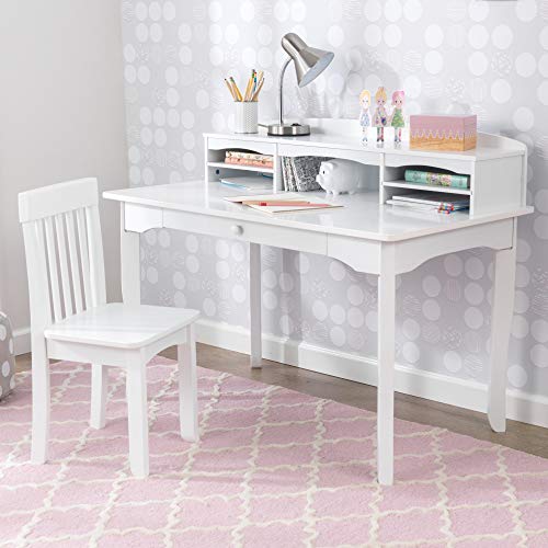 KidKraft Avalon Wooden Children's Desk with Hutch, Chair and Storage, White ,Gift for Ages 5-10