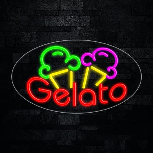 LED Flex Neon Gelato Sign for Business Displays | Electronic Light Up Sign for Retail Businesses | 30"W x 17"H x 1"D
