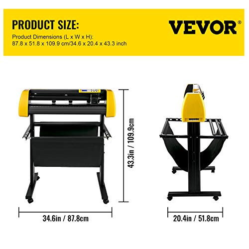 VEVOR Vinyl Cutter Machine, 870mm Cutting Plotter, Automatic Camera Contour Cutting 34” Plotter Printer with Floor Stand Vinyl Cutting Machine Adjustable Force and Speed for Sign Making Plotter Cutter