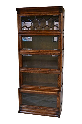 Crafters & Weavers Arts and Crafts Solid Oak 5 Stack Barrister Bookcase with Leaded Glass