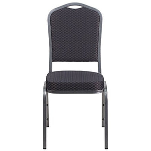 LIVING TRENDS Marvelius Crown Back Stacking Banquet Chair 10 Pack - Black Patterned Fabric/Silver Vein Frame