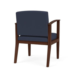 Lesro Amherst Wood Reception Guest Chair in Walnut/Castillo Batik Blue