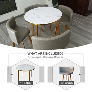 JNMDLAKO Round Office Reception Table & Chair Set for 4, 80cm