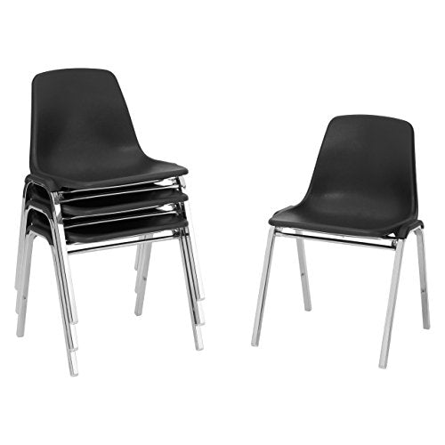 National Public Seating (NPS®) 8100 Series Poly Shell Stacking Chair, Black (4 Pack)