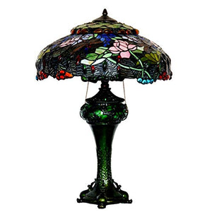 Xihe Tiffany Antique Table Lamp 19" Lotus Dragonfly Chinese Classical Glass Table Lamp