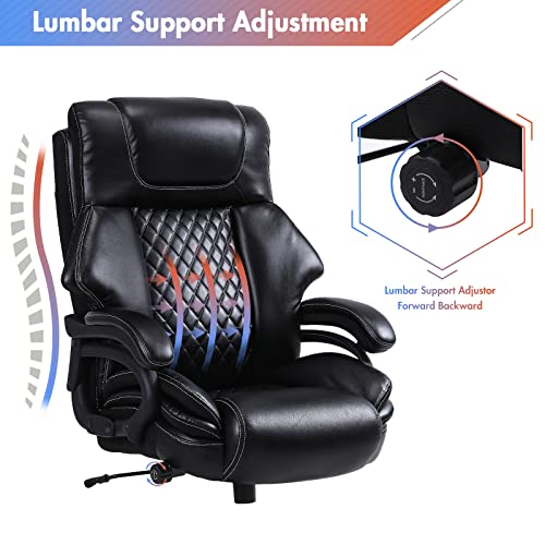 BOSMILLER Big and Tall Office Chair 500lbs with Quiet Rubber Wheels & High Back Leather Executive Design