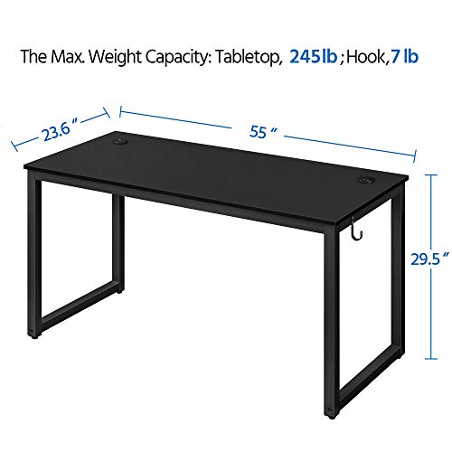 YAHEETECH Home Office Modern Desk & Chair Set, 55" Large Simple Computer Desk with Mesh Mid-Back Height Adjustable Office Chair, Long Writing/Work Desk, Mesh Swivel Chair with Lumbar Support, Black