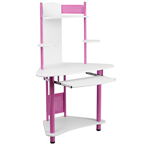 Bay Born Decor Pink Corner Computer Desk with Hutch