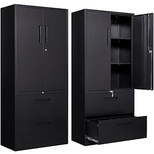 SISESOL Freestanding Storage Cabinet with Glass Doors and Shelves