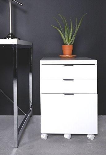 Eurø Style Gilbert High Gloss Lacquered Mobile Filing Cabinet, White