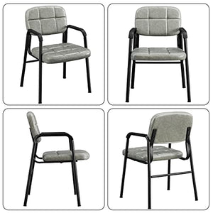 Yaheetech 10PCS Guest Reception Chairs PU Leather Ergonomic Chairs with Armrests, Metal Frame - Gray