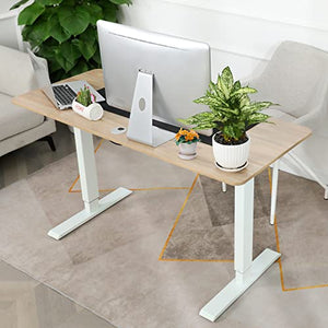 55 x 24 Inch Electric Standing Desk Adjustable Height, Sit-Stand Desk with Oversized Mouse Pad, Four Memory Heights, 27''-45'' Lifting Range Stand up Desk, Oak Tabletop with White Frame