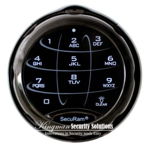 SecuRam SafeLogic Xtreme (Black Chrome Finish) Safe Lock. EMP Proof - Electronic Button Entry, with Mechanical Backup. Backlit Keypad and Dial. Up to 3 Codes. Std Lock Mounting Platform.