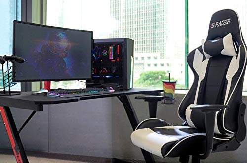 Homall Racing PU Leather Swivel Chair and 43.6 Inch Z Shaped Computer Desk Table Gaming Home Office Furniture Sets (White)