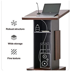 Npeeson Portable Podium Stand with Locking Wheels and Adjustable Microphone Stand - Brown