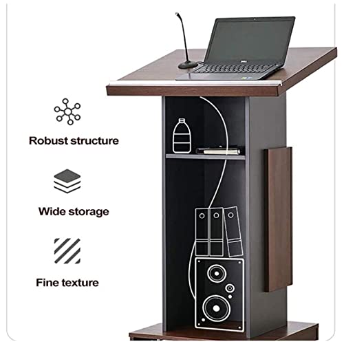Npeeson Portable Podium Stand with Locking Wheels and Adjustable Microphone Stand - Brown
