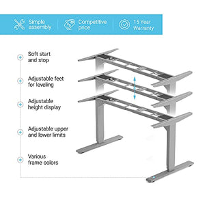 Standing Desk Frame Dual Motor. Adjustable Height and Width, 3 Stages Electric Legs for sit Stand desks. Suites Tops from 48" to 73" FLT-02 Grey