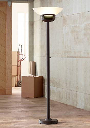 Light Blaster Modern Retro Torchiere Floor Lamp Warm Bronze White Frosted Glass Bowl Shade for Living Room Bedroom Uplight - Possini Euro Design