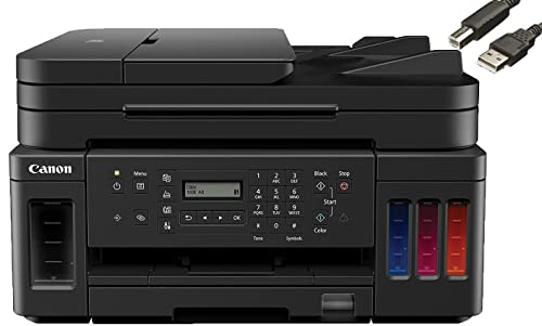 CANON PIXMA MegaTank Series All-in-One Wireless Color Inkjet Printer for Office-Print Scan Copy-Auto 2-Sided Printing-4800 x 1200 dpi-Fax and ADF with Mobile Printing-Bundle with Ahaghug Printer Cable
