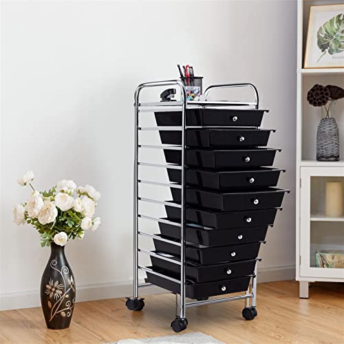 Moving Cart Drawer Rolling Storage Cart Scrapbook Paper Office School Organizer (Black)