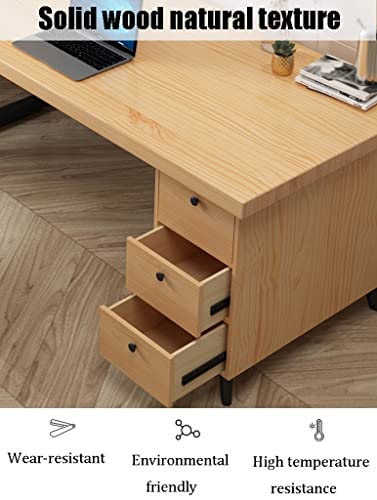 Solid Wood Computer Table and Chair Set with Drawer Cabinet, Easy to Assemble, Strong Load-Bearing (160x60x75cm)