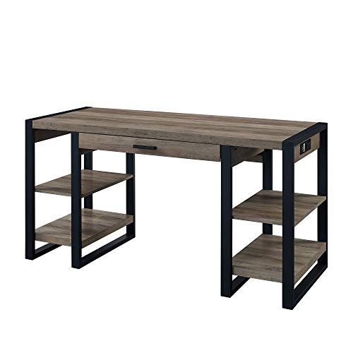 Walker Edison Industrial Wood Computer Writing 4 Storage Shelves and Gaming Gamer Command Center Workstation Desk Home Office, 60 Inch, Grey Wash