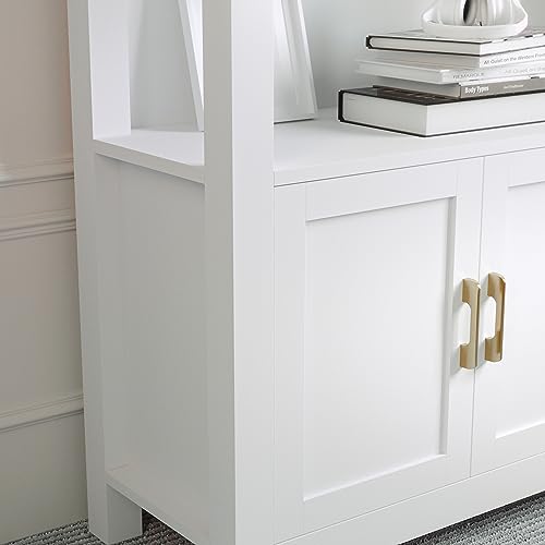 Martha Stewart Four Tier Shaker Bookcase with Storage Cabinet in White - Polished Brass Hardware