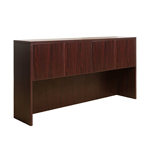 Boss Office Products Holland Series 71" Executive U-Shape Desk with Pedestal File Storage and Hutch, Mahogany