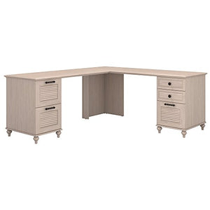 kathy ireland Home by Bush Furniture Volcano Dusk L Shaped Desk with 2 Pedestals in Driftwood Dreams