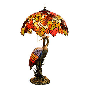 NINGZ Handmade Stained Glass Table Lamp 18" Tiffany Style - Dark Red Brown Grapes Desk Lamp - Antique Light Base for Living Room - Male Color