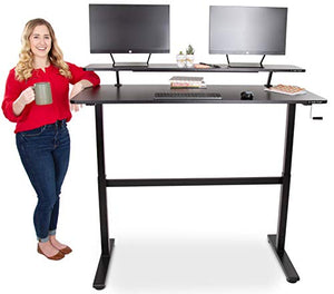 Stand Steady Tranzendesk 55 in Standing Desk with Clamp On Shelf | Crank Height Adjustable Stand Up Workstation with Attachable Monitor Riser | Holds 3 Monitors & Adds Desk Space (55 in/Black)
