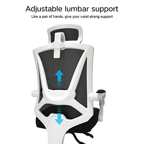 Hbada Reclining Office Desk Chair | Adjustable High-Back Ergonomic Computer Mesh Recliner | Home Office Chairs with Footrest and Lumbar Support, White