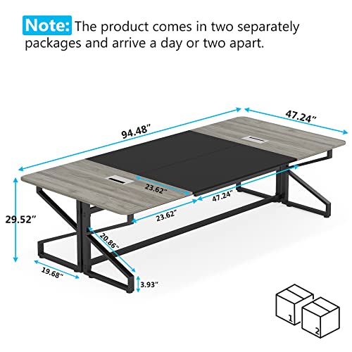 LITTLE TREE 8FT Conference Table, Modern Rectangular Meeting Room Table - Grey & Black