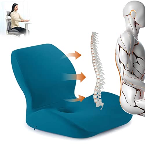 LSTQPK Work Chair Cushion with Butt and Back Support for Tailbone Pain Relief - Blue, Plus Size Office Chair Seat Cushion