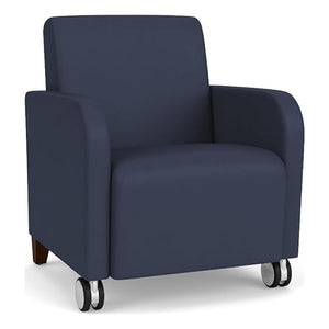 Lesro Siena 17.5" Polyurethane Lounge Reception Guest Chair in Blue/Walnut