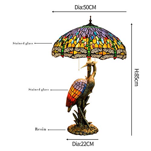 MANHONG Tiffany Style Dragonfly Table Lamp 18" Dark Red Blue - Retro Decorative Antique Light for Living Room