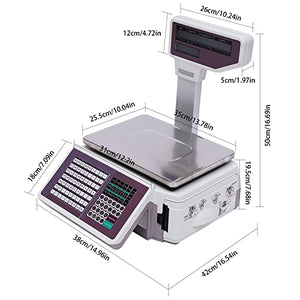 TFCFL Digital Price Computing Scale with Thermal Label Printer, 60lb Capacity, Commercial Meat Produce Weight Scale