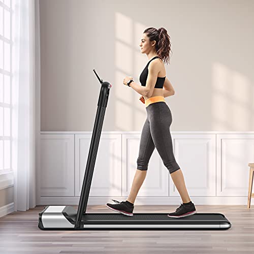 GYMAX Folding Treadmill, Installation-Free Walking/Running Pad with LCD Monitor & Removable Phone Holder, Quiet Shock Absorbing Running Machine for Home Gym Small Space Workout Fitness