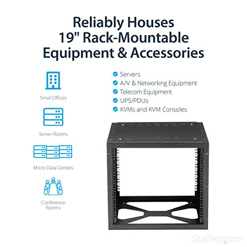 StarTech.com 8U Open Frame Wall Mount Rack - Sideways Wall Mount IT Equipment Rack Cabinet - 20.8 in Depth Server Room Rack (RK819SIDEM)