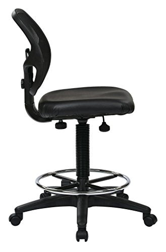 Office Star Drafting Chair with Adjustable Footring & Sculptured Vinyl Seat, Black