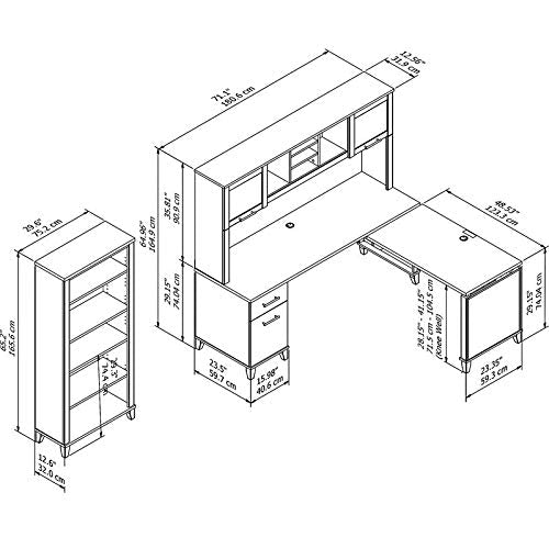 Bush Furniture UrbanPro Sit to Stand L Desk Set with Bookcase in Storm Gray - Engineered Wood