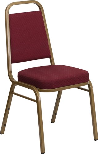 LIVING TRENDS Marvelius Trapezoidal Banquet Chair 20 Pack - Burgundy Patterned Fabric, Gold Frame
