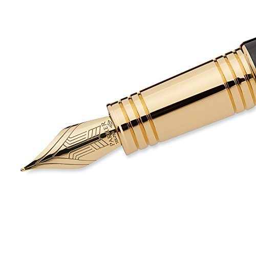 Parker Premier Deep Black Lacquer with Gold-plated Trim, Fountain Pen with Fine solid gold nib and Black ink (S0887810)