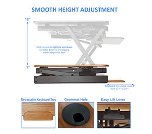 Rocelco Height Adjustable Standing Desk Converter Bundle with Anti Fatigue Mat - Teak Wood Grain