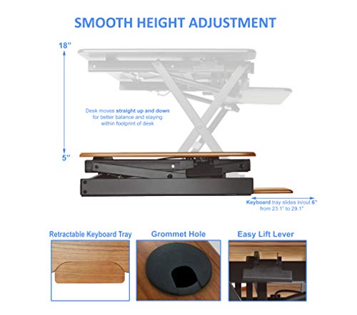 Rocelco Height Adjustable Standing Desk Converter Bundle with Anti Fatigue Mat - Teak Wood Grain
