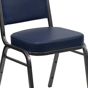 BizChair 4 Pack Crown Back Stacking Banquet Chair Navy Vinyl Silver Vein Frame